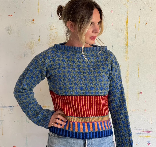 Multi Pattern Boat Neck Pullover