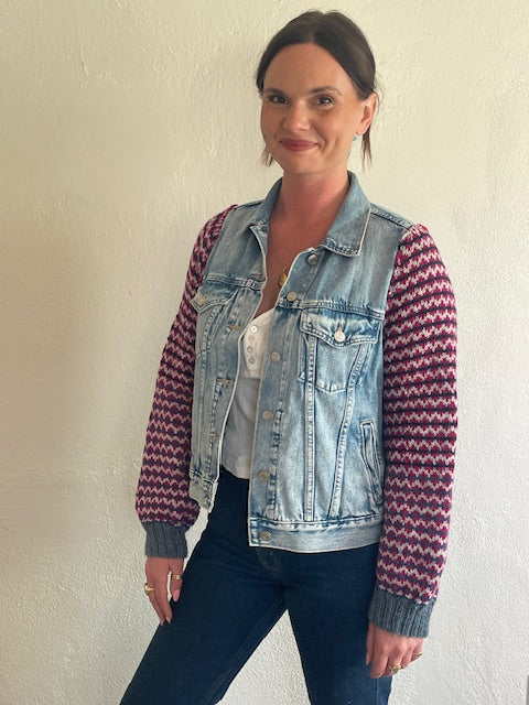 Denim Jacket with Fair Isle Sleeves