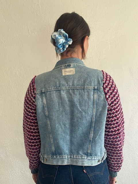 Denim Jacket with Fair Isle Sleeves